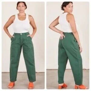 Big Bud Press Heavyweight Trousers in Dark Emerald High Rise Loose Fit Size L